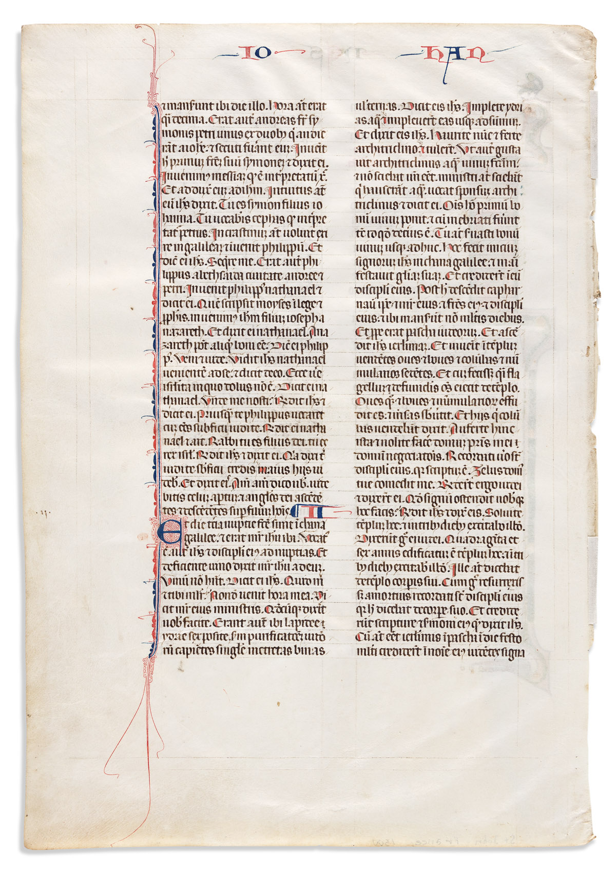 Medieval Manuscript Leaf. Gospel of John Incipit with Illumination.